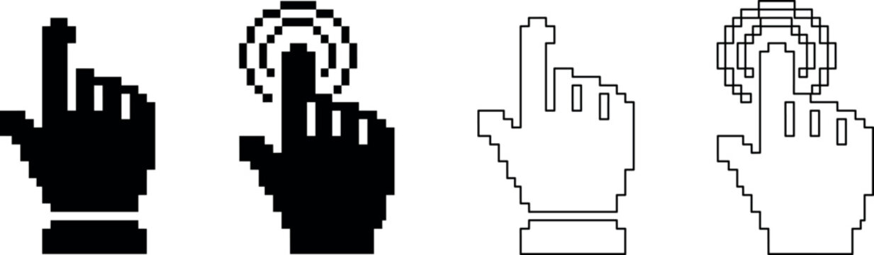 Pixelated hand cursor icons showing click action and pointer