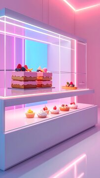 Pastel colored desserts in store display.
