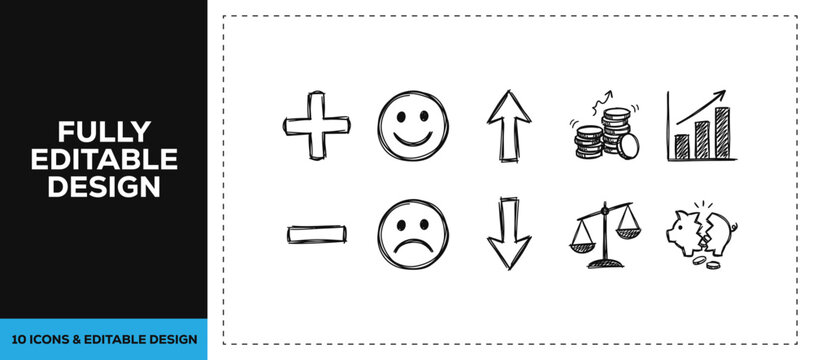Black ink scribble hand drawn mathematics geometry and science icon set bundle featuring hand drawn doodle sketch vector illustrations for academic education branding design art.