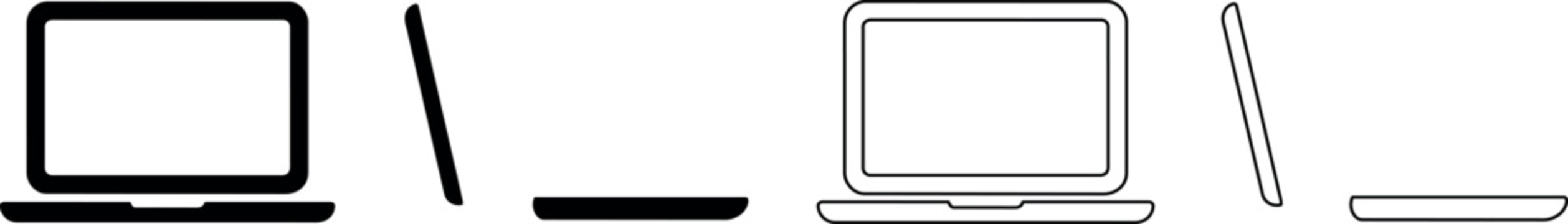 Collection of laptop icons in solid and outline styles