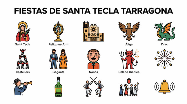 Fiestas de Santa Tecla Tarragona Icons Set