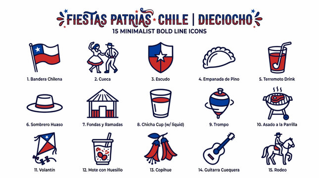 Fiestas Patrias Chile Icons: Minimalist Set