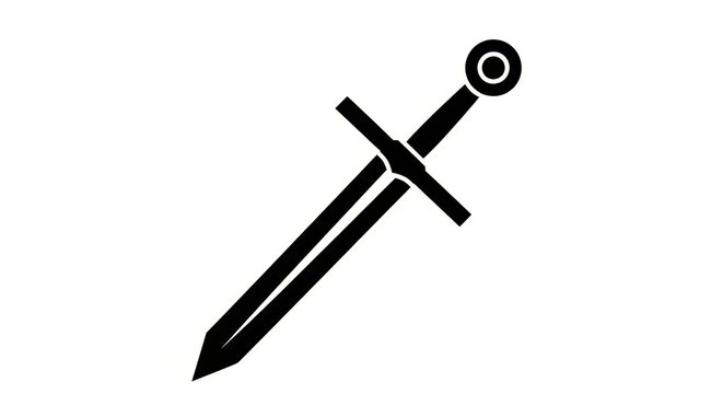 Medieval Sword Silhouette Icon Isolated on White Background - Ancient Weapon Vector Illustration for Game Design and History Projects