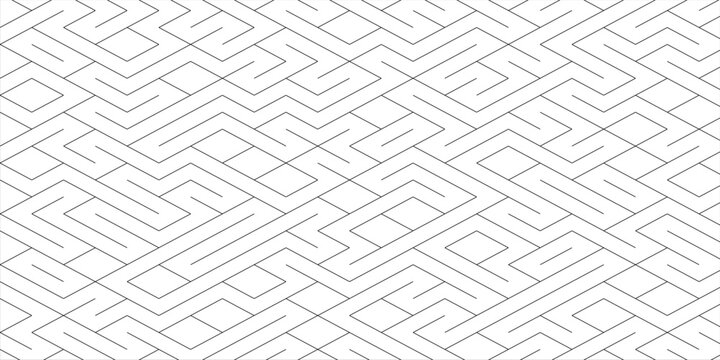 Abstract seamless geometric line pattern background with modern maze inspired diagonal grid minimalist vector illustration design template