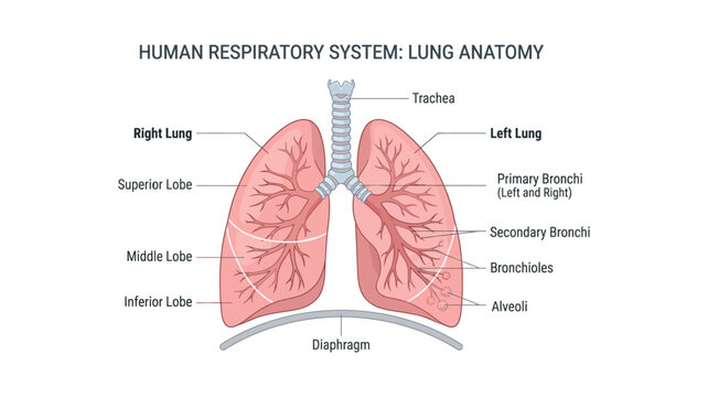 Human Respiratory System Lung Anatomy Diagram Showing Lungs Trachea Bronchi and Alveoli