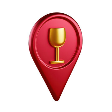 Red map pin with wine glass icon, isolated on transparent background