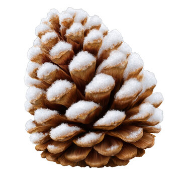 Snow covered pinecone, isolated on transparent background