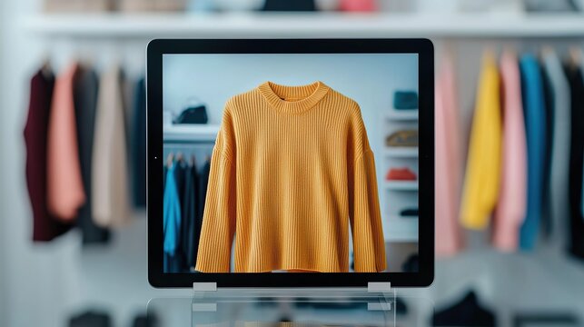 AI-powered personal stylist app on a transparent tablet, suggesting outfits, virtual try-on, fashion tech.