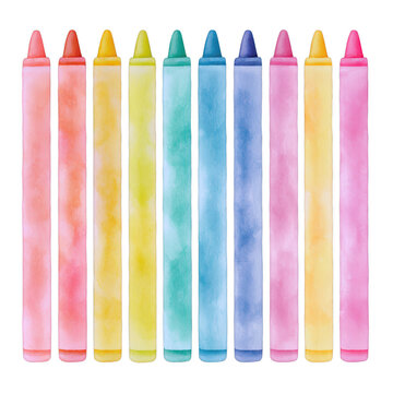 Watercolor crayon soft pastel colors, isolated on transparent background