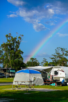 Rainbow over RV campsite
