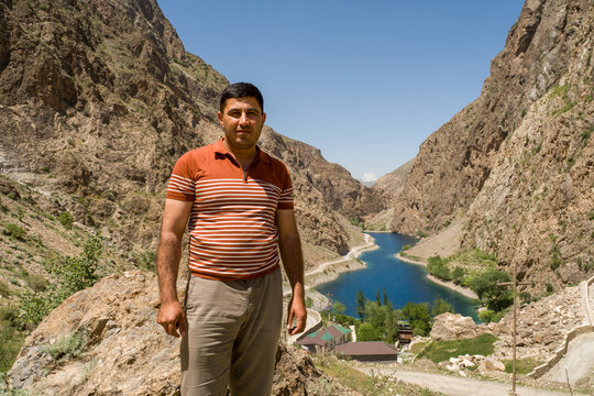 Man Stands on a Rock in Haft Kul region, Tajikistan