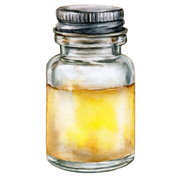 Watercolor illustration vitamin bottle, isolated on transparent background