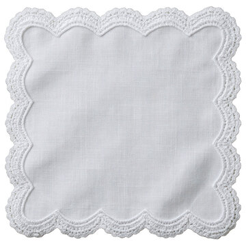 White embroidered linen placemat, isolated on transparent background