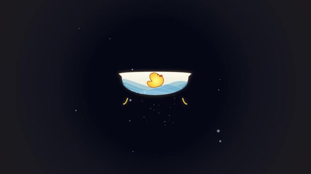 Minimalist Animation of a Rubber Duck Floating in a Bath Tub at Night