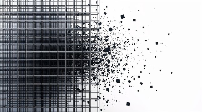 Abstract Grid Structure Disintegrating into Particles Digital Transformation Concept