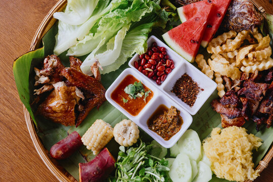 Traditional Food Platter with Grilled Meat and Vegetables