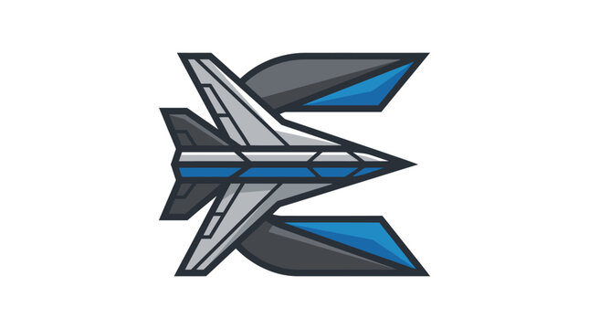 Futuristic Jet Fighter Logo: A sleek, modern jet fighter design incorporated into a stylized letter 'E', exuding speed, power, and advanced technology.