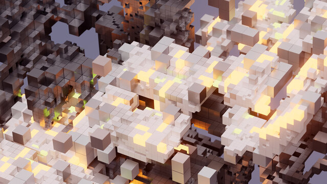 White Modular Data Grid with Glowing AI Pathways