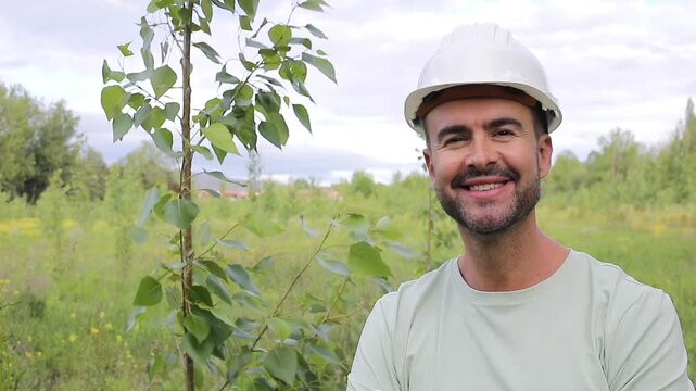 Landowner smiling next to Poplar Tree on His Plantation 