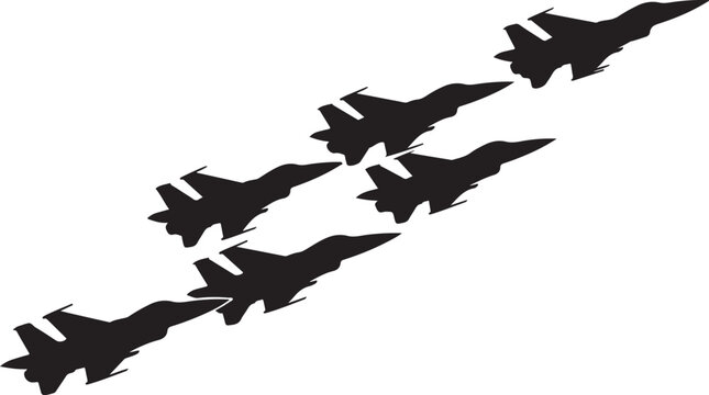 Fighter jet silhouette formation vector illustration