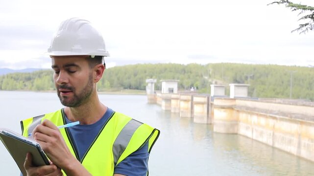 Hydrolectric Infraestructure Engineer Taking Notes With a Pen