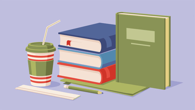 Educational concept with stacked books and coffee cup on desk education learning academic stationary knowledge university supplies beverage research
