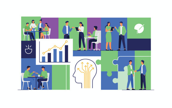 Corporate teamwork and business development strategy concepts with artificial intelligence integration teamwork business strategy artificial intelligence