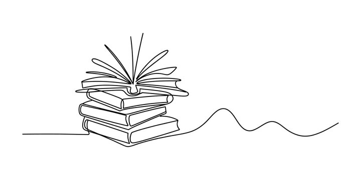 Stack of books drawing in a single continuous line style art