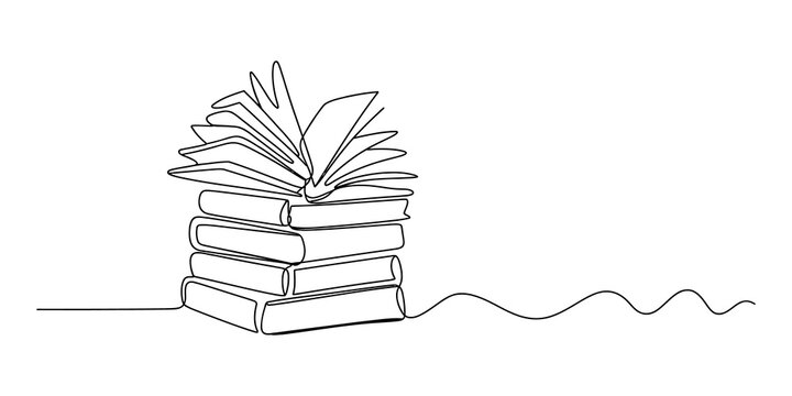 Stack of books drawing in a single continuous line style art