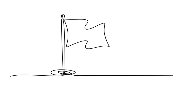 Minimalist continuous line drawing of a simple flag on a pole
