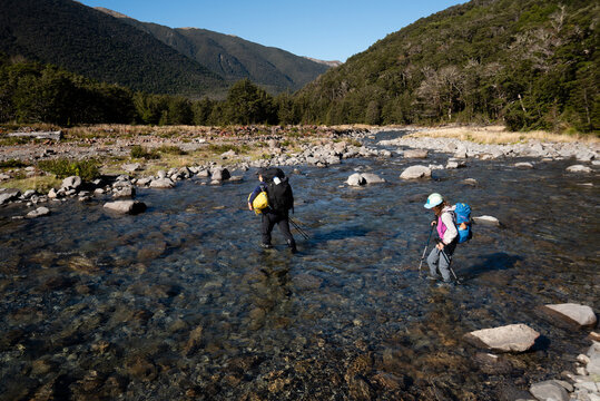 Mother and daughter hiking, Arthur's Pass National Park, New Zealand.