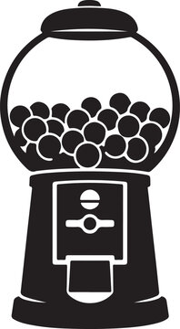 Vector silhouette of classic gumball machine with round top filled with gumballs and coin slot base