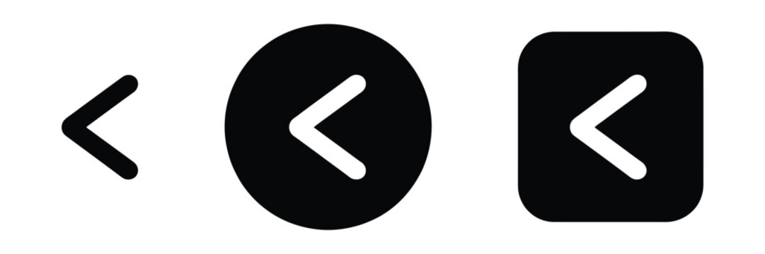 Previous button icons featuring chevron left, back navigation, and left arrow symbols in outline and solid styles with clean minimalist vector graphics for web dashboards, menus, pagination, mobile ap
