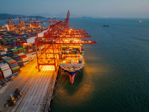 Brightly Lit Seaport After Dark