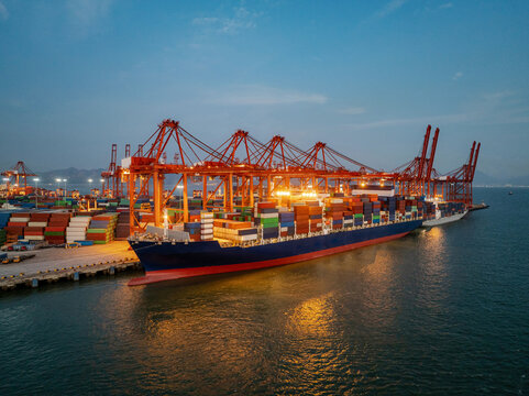 Brightly Lit Seaport After Dark