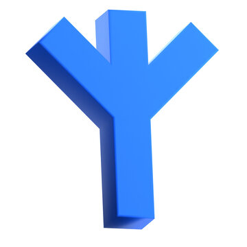 3D Blue Algiz Rune Symbol Icon Illustration