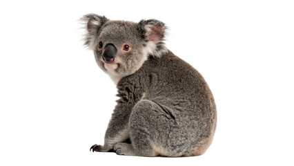 Cute wild grey Australian koala sitting isolated on transparent background © Anatoli
