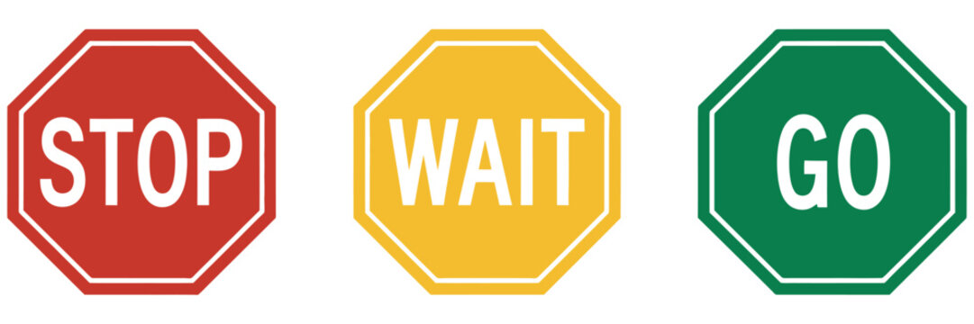 Stop wait and go sign representing traffic light signals for driving safety road rules pedestrian crossing and traffic control, vector design.