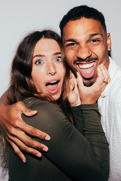 Playful couple enjoying a joyful moment together