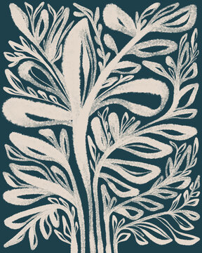 Abstract Floral Illustration On Navy Blue