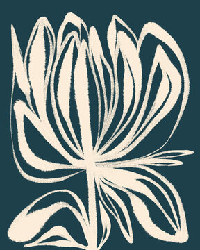 Abstract Floral Illustration On Navy Blue