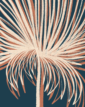 Abstract Floral Illustration On Navy Blue