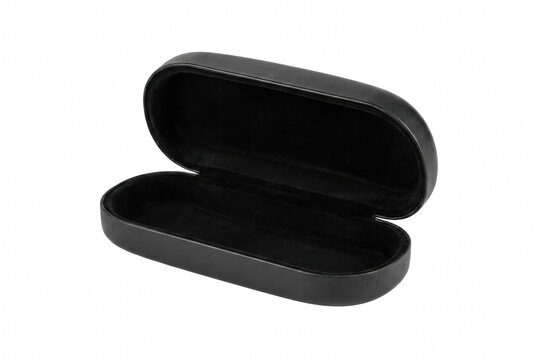 Open Dark Leather Eyewear Case with Soft Velvet Lining