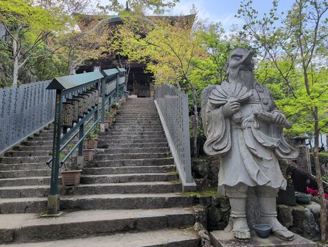 Miyajima Island Temple Stairs with Tengu Stone Statue