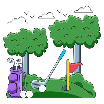 Flag with ball denoting concept of golf course