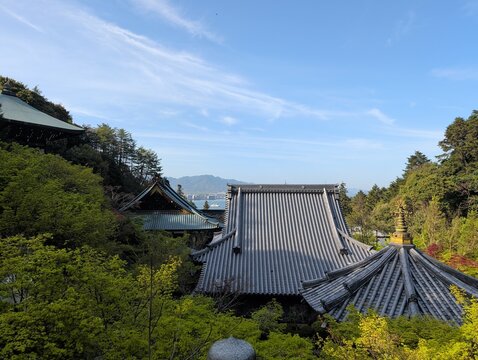 Miyajima Island Floating Shrine Temple Rooftops Japan