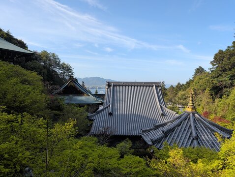 Miyajima Island Temple Rooftops with Sea View Japan