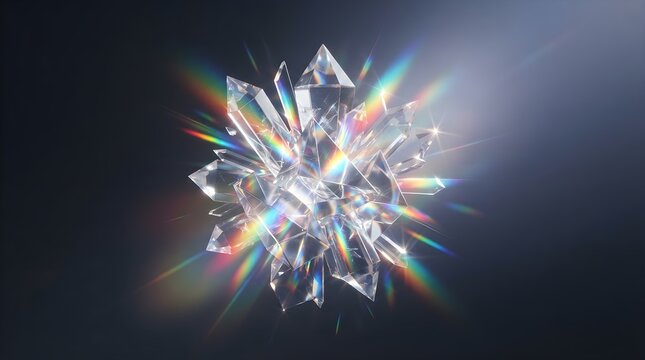Premium abstract glass prism background with iridescent rainbow glow and crystal reflections