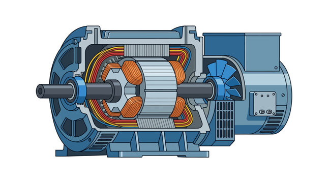 Cutaway view of an electric motor with internal components.