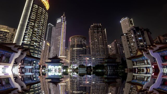 Chongqing cyberpunk city skyline and reflection